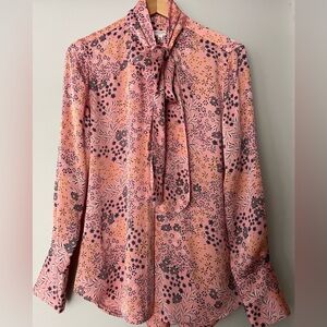Equipment Pink Tie Front Blouse with Buttoned Details